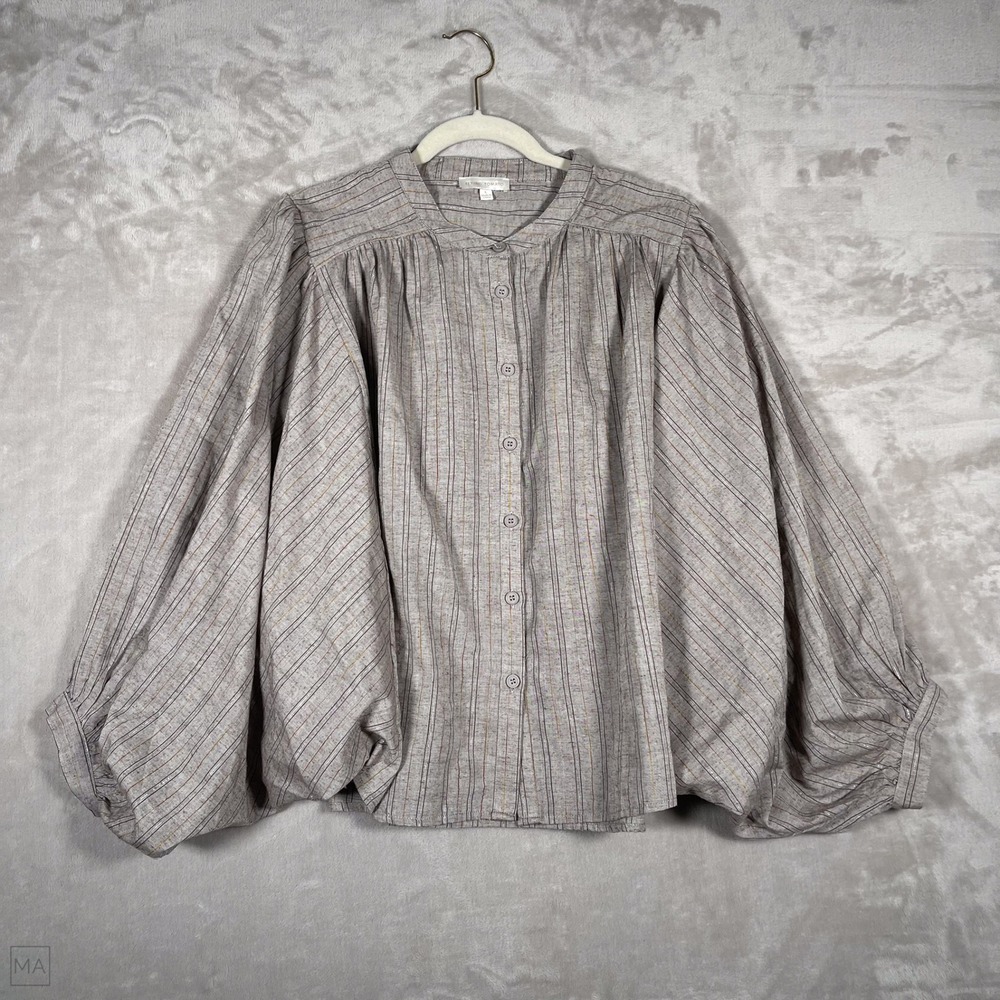 Flying Tomato Women's Blouse Woven Top Stripes Boho Oversized Bat Wing L Brown